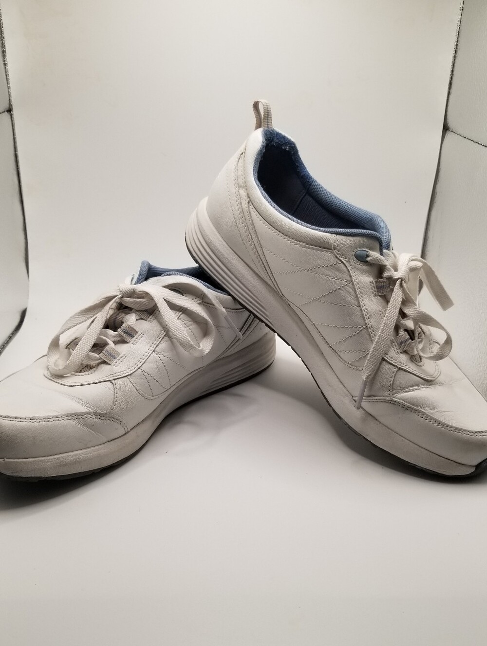 Rockport Bama Walking Shoes White/Blue Leather Sneakers Women's 9.5